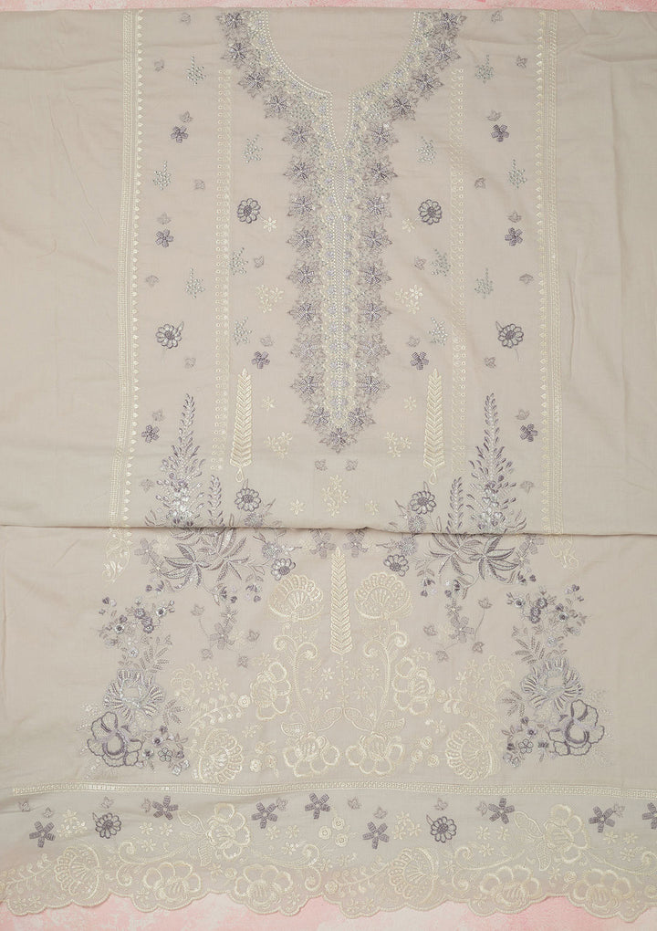 Light Grey Threadwork Cotton Unstitched Salwar Suit