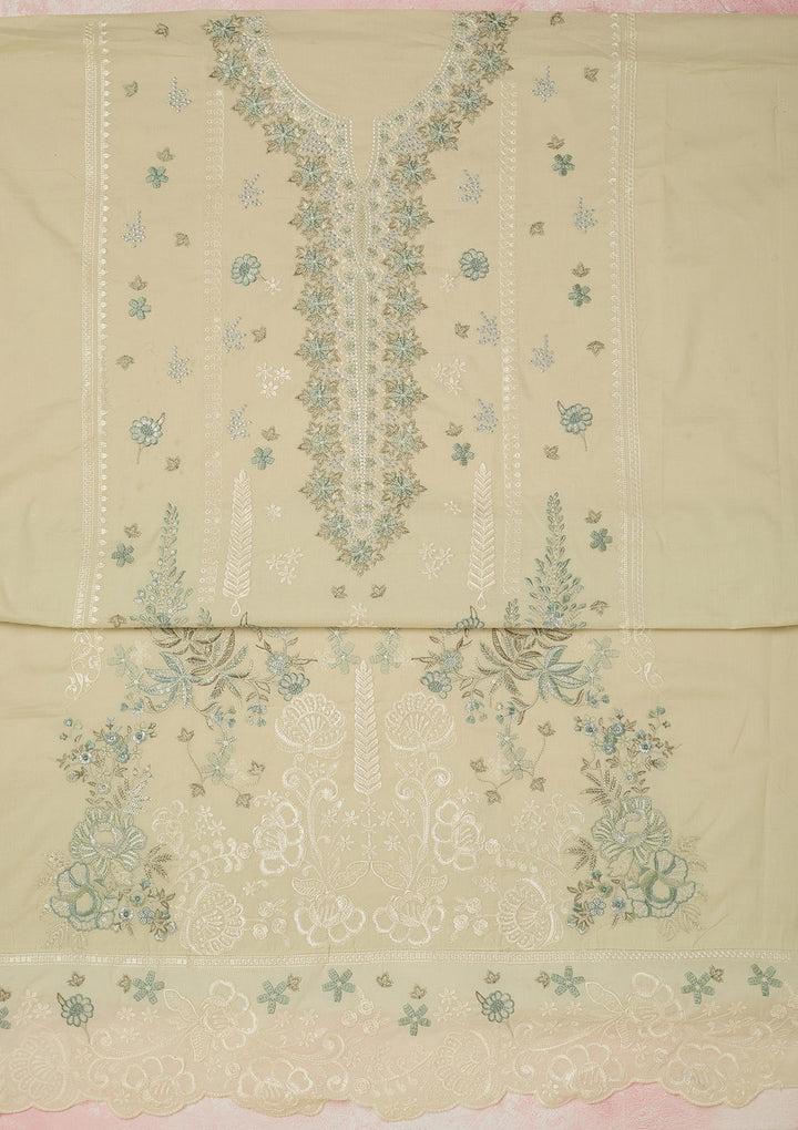 Pista Green Threadwork Cotton Unstitched Salwar Suit