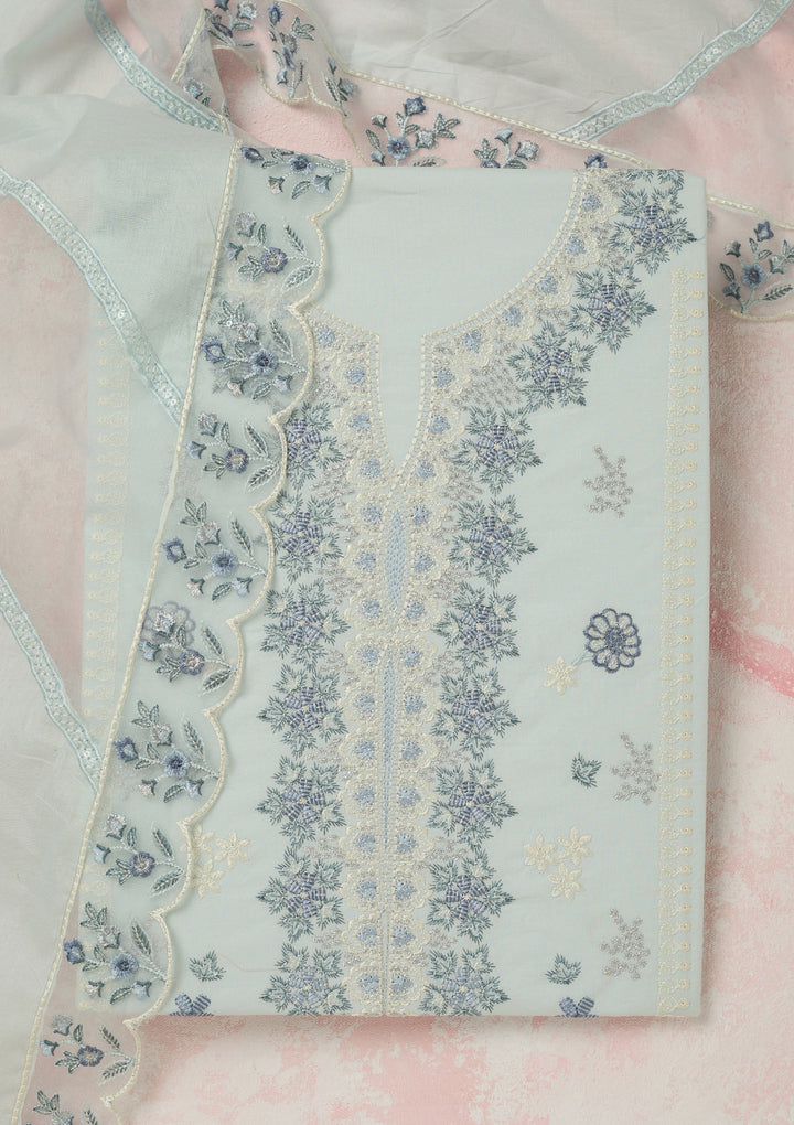 Sky Blue Threadwork Cotton Unstitched Salwar Suit