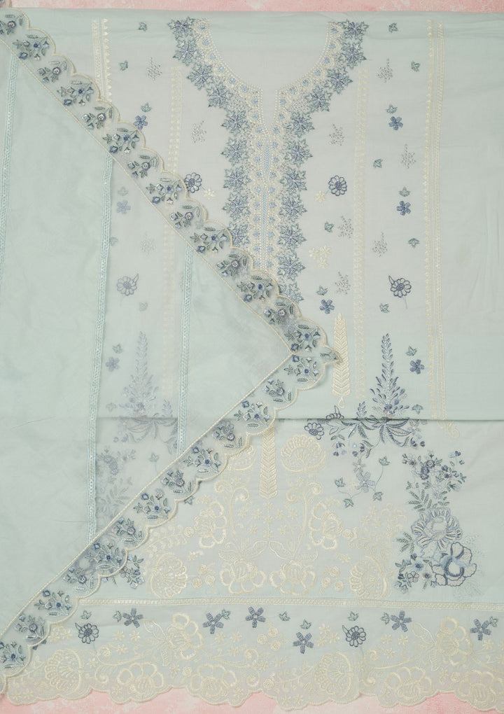 Sky Blue Threadwork Cotton Unstitched Salwar Suit