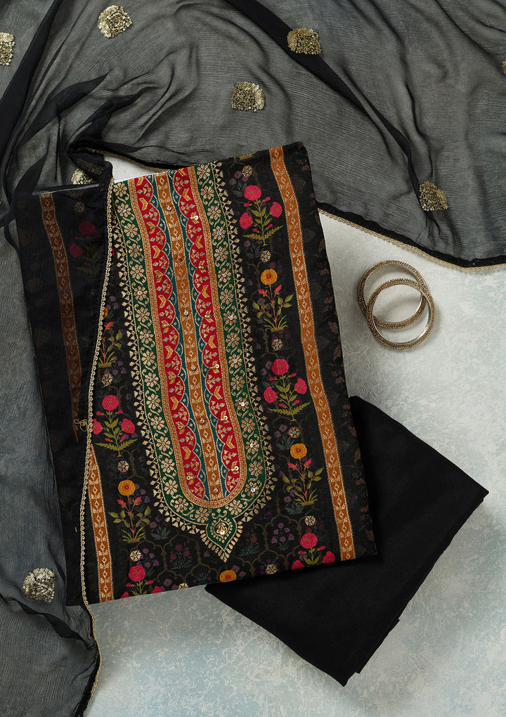 Black Zariwork (Gold) Dola Silk Unstitched Salwar Suit