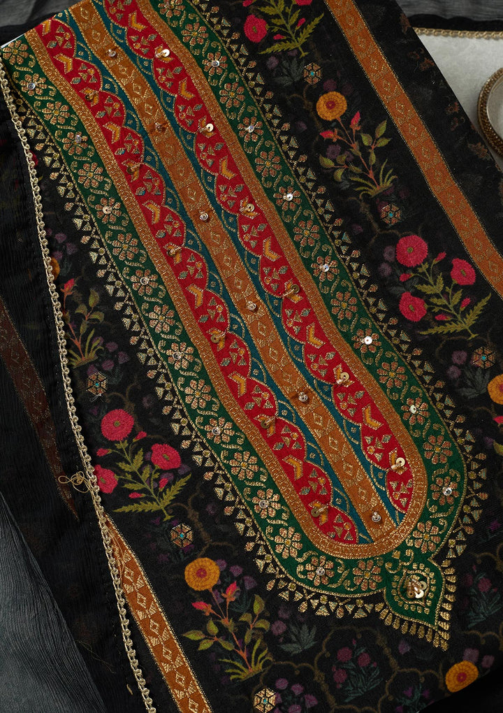 Black Zariwork (Gold) Dola Silk Unstitched Salwar Suit