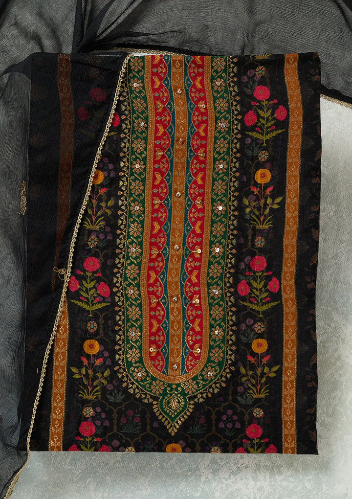 Black Zariwork (Gold) Dola Silk Unstitched Salwar Suit