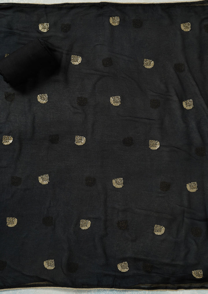 Black Zariwork (Gold) Dola Silk Unstitched Salwar Suit