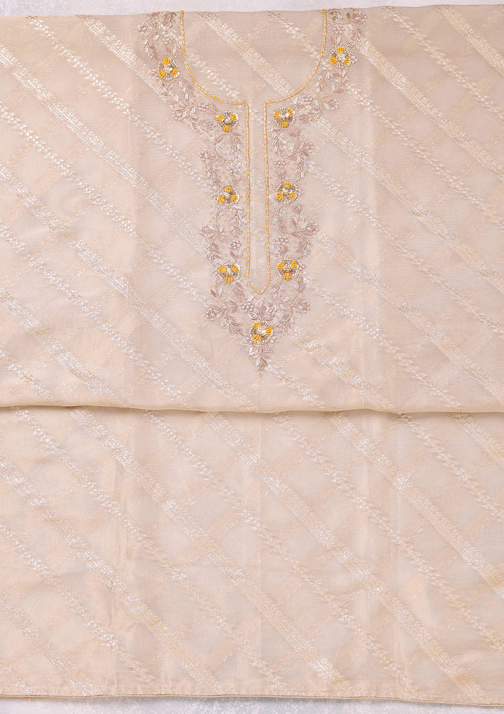Beige Zardozi (Gold) Chanderi Unstitched Salwar Suit