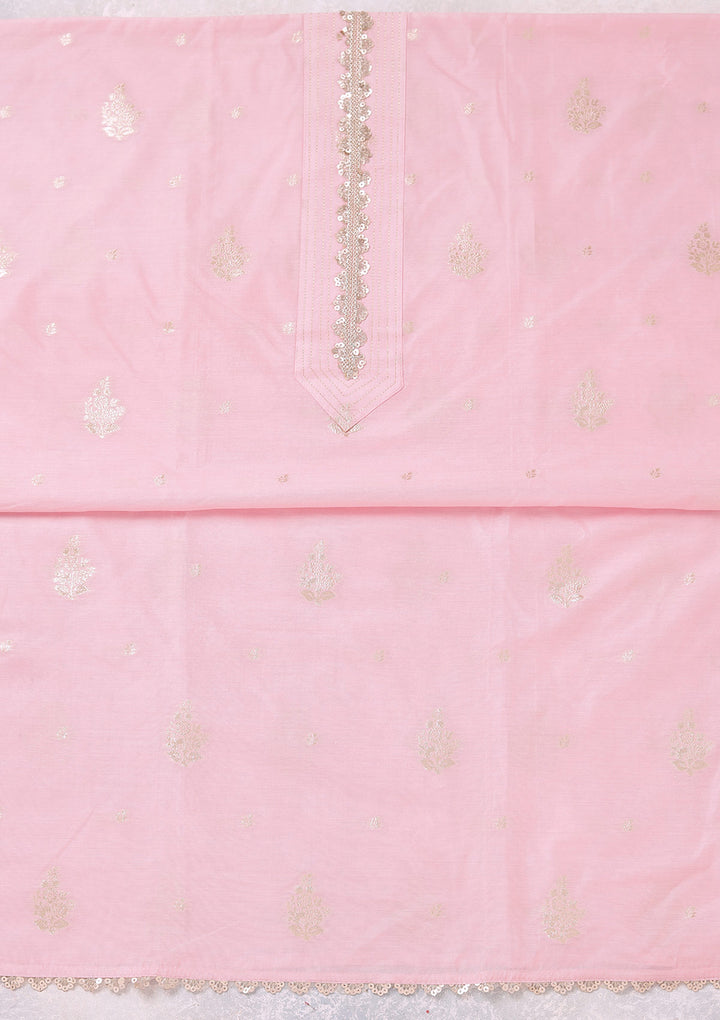 Baby Pink Zariwork (Gold) Chanderi Unstitched Salwar Suit
