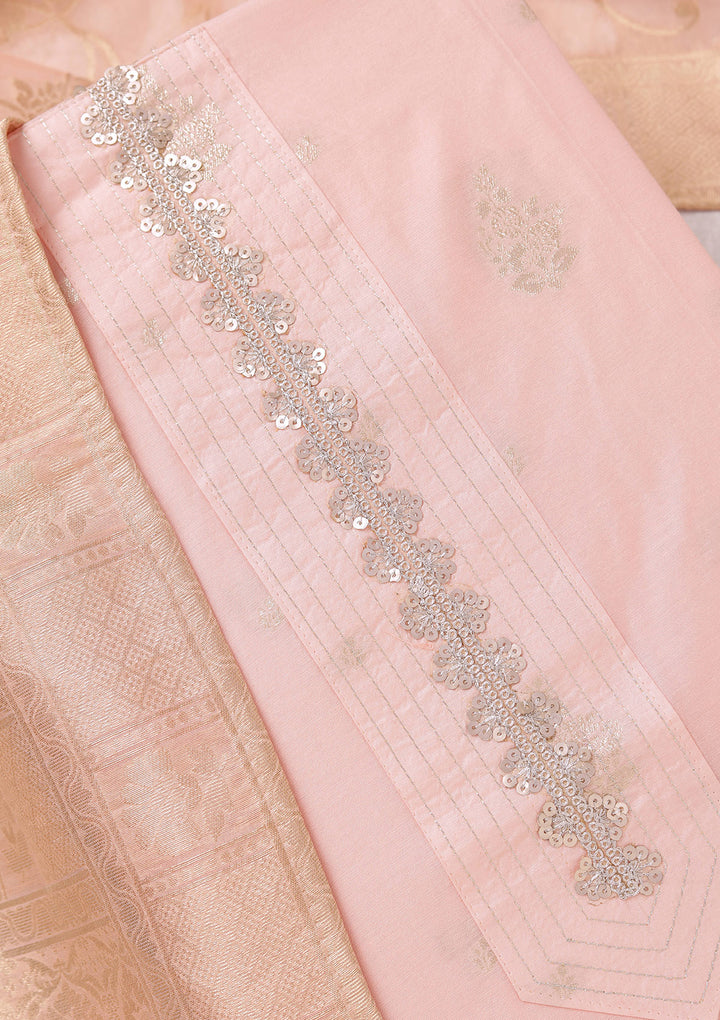 Peach Zariwork (Gold) Chanderi Unstitched Salwar Suit