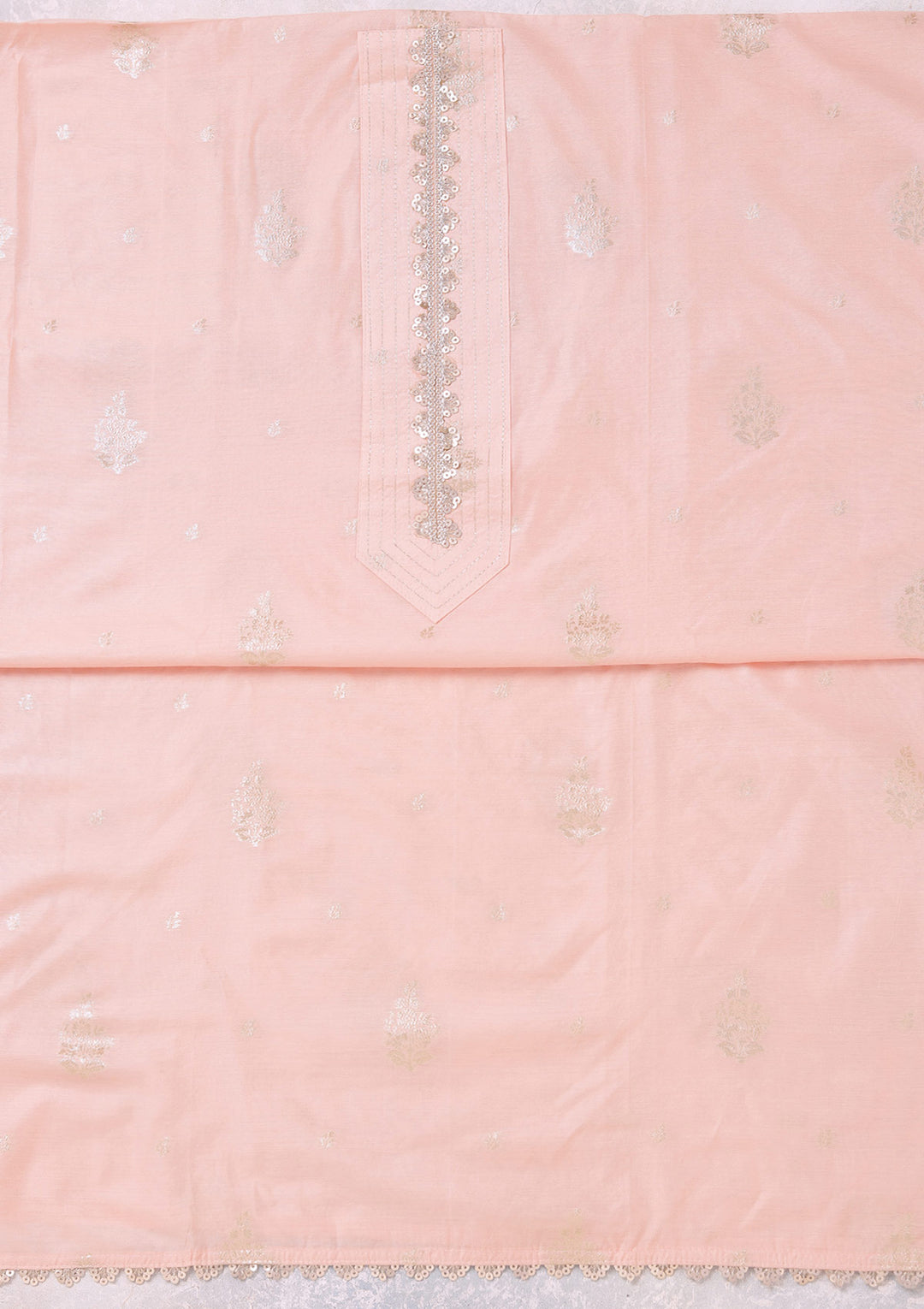 Peach Zariwork (Gold) Chanderi Unstitched Salwar Suit