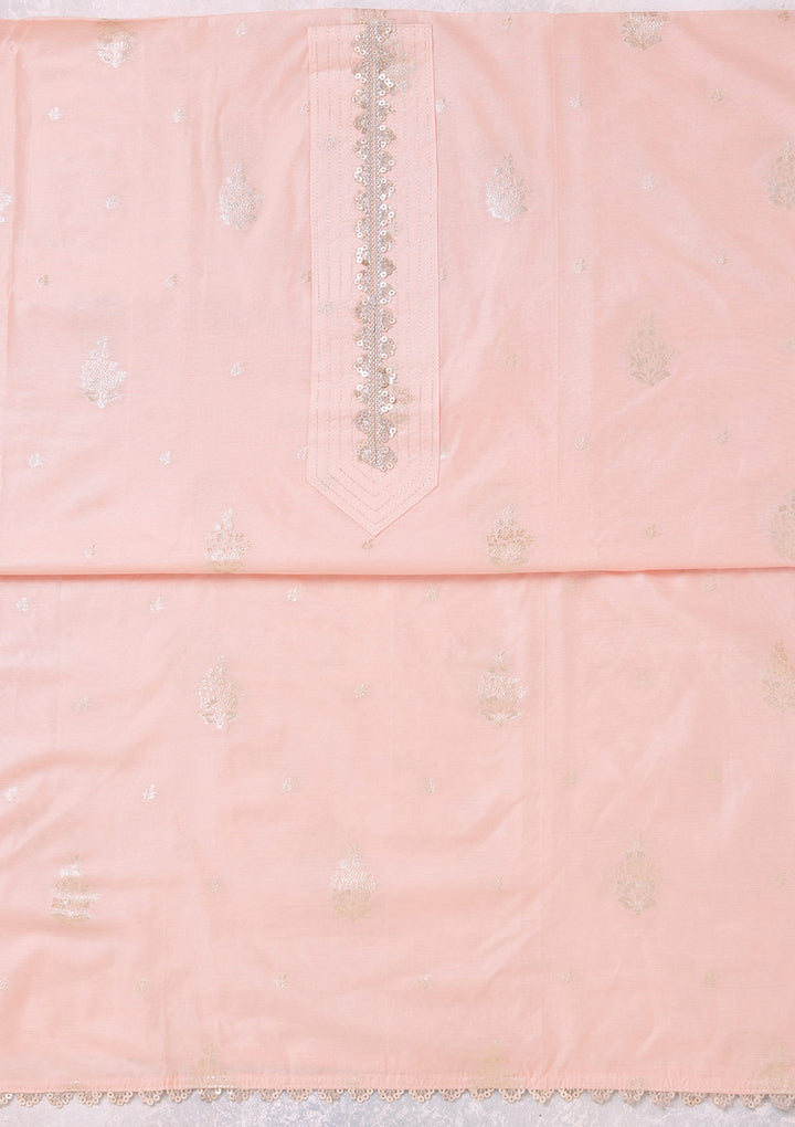 Peach Zariwork (Gold) Chanderi Unstitched Salwar Suit