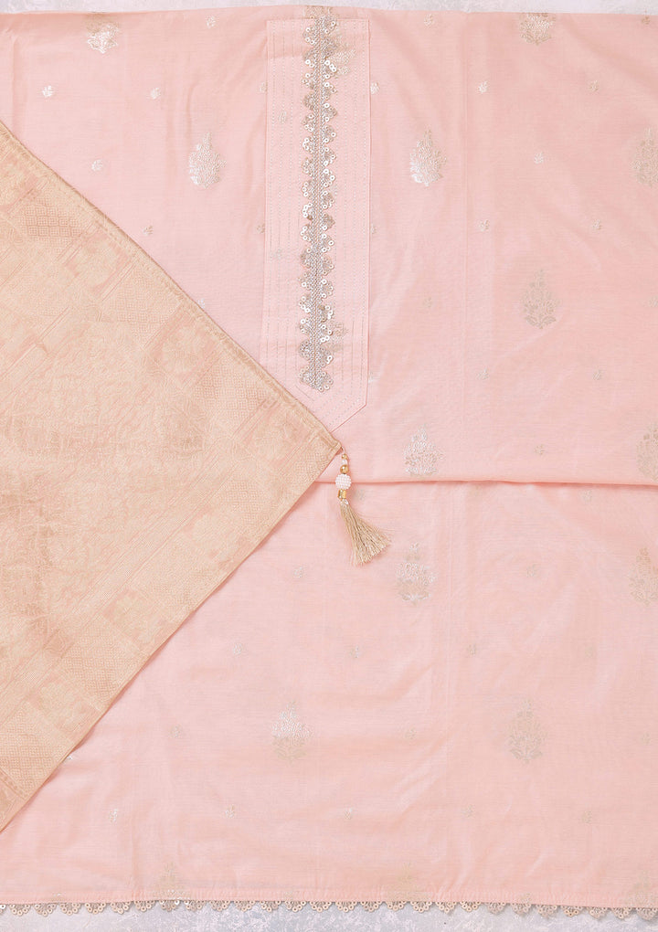 Peach Zariwork (Gold) Chanderi Unstitched Salwar Suit