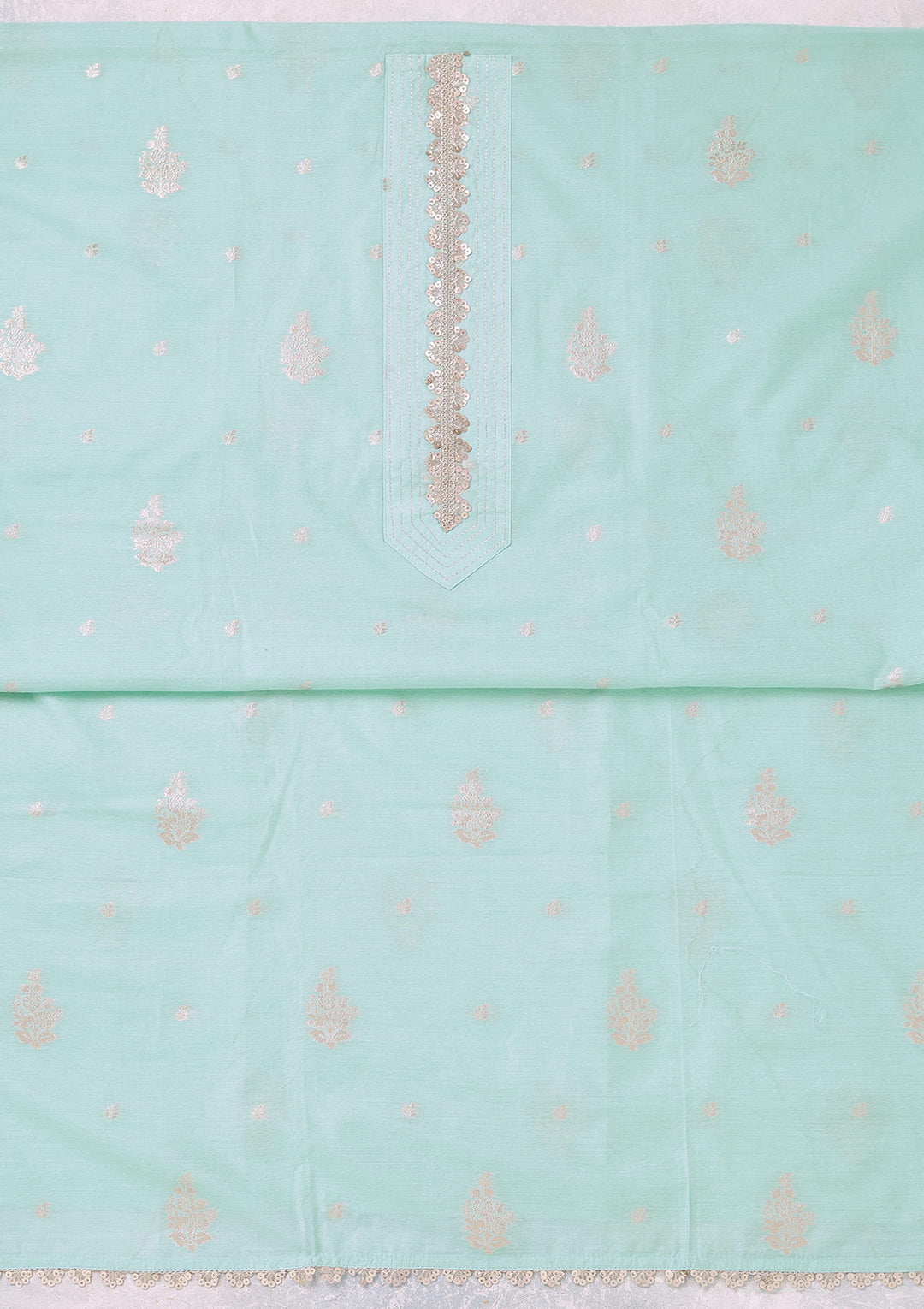 Sea Green Zariwork (Gold) Chanderi Unstitched Salwar Suit