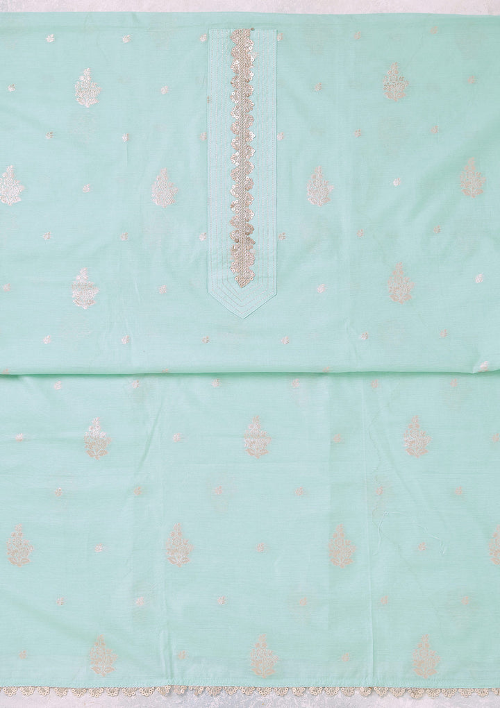 Sea Green Zariwork (Gold) Chanderi Unstitched Salwar Suit