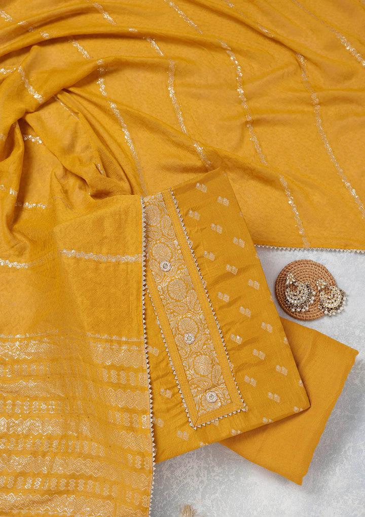 Mustard Zariwork (Gold) Dola Silk Unstitched Salwar Suit