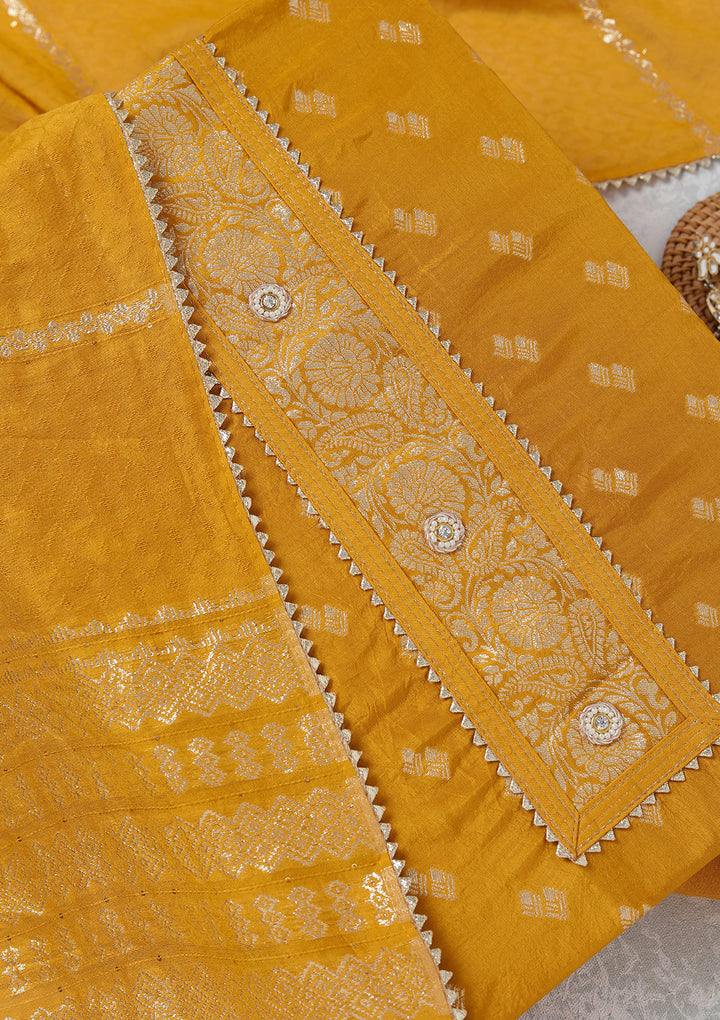 Mustard Zariwork (Gold) Dola Silk Unstitched Salwar Suit