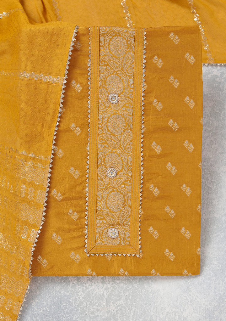 Mustard Zariwork (Gold) Dola Silk Unstitched Salwar Suit