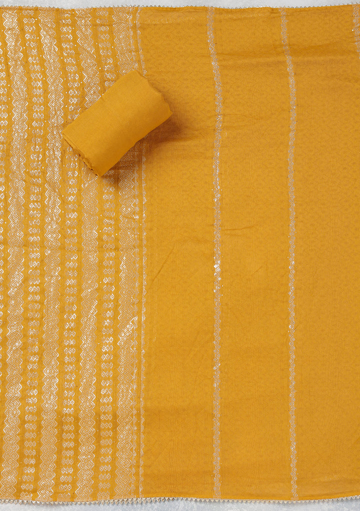 Mustard Zariwork (Gold) Dola Silk Unstitched Salwar Suit