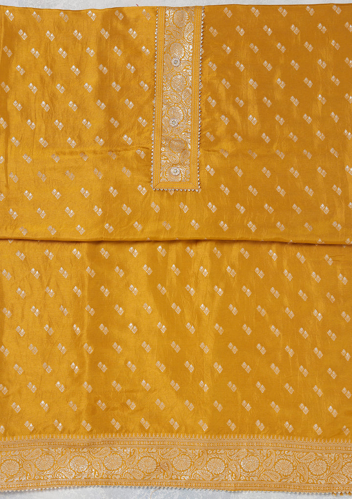 Mustard Zariwork (Gold) Dola Silk Unstitched Salwar Suit