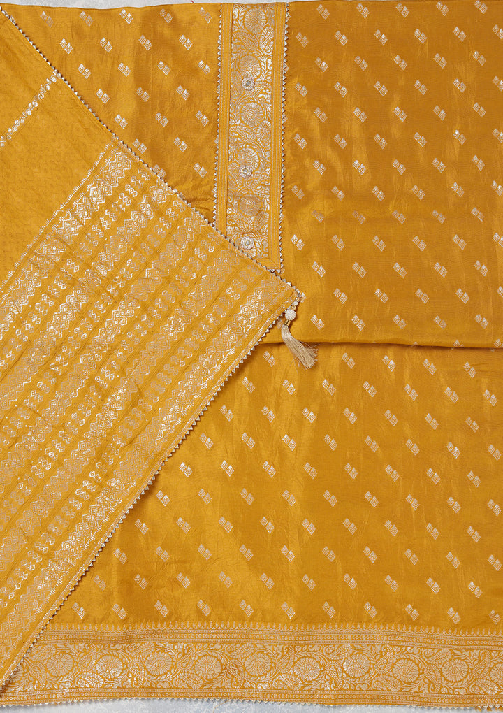 Mustard Zariwork (Gold) Dola Silk Unstitched Salwar Suit
