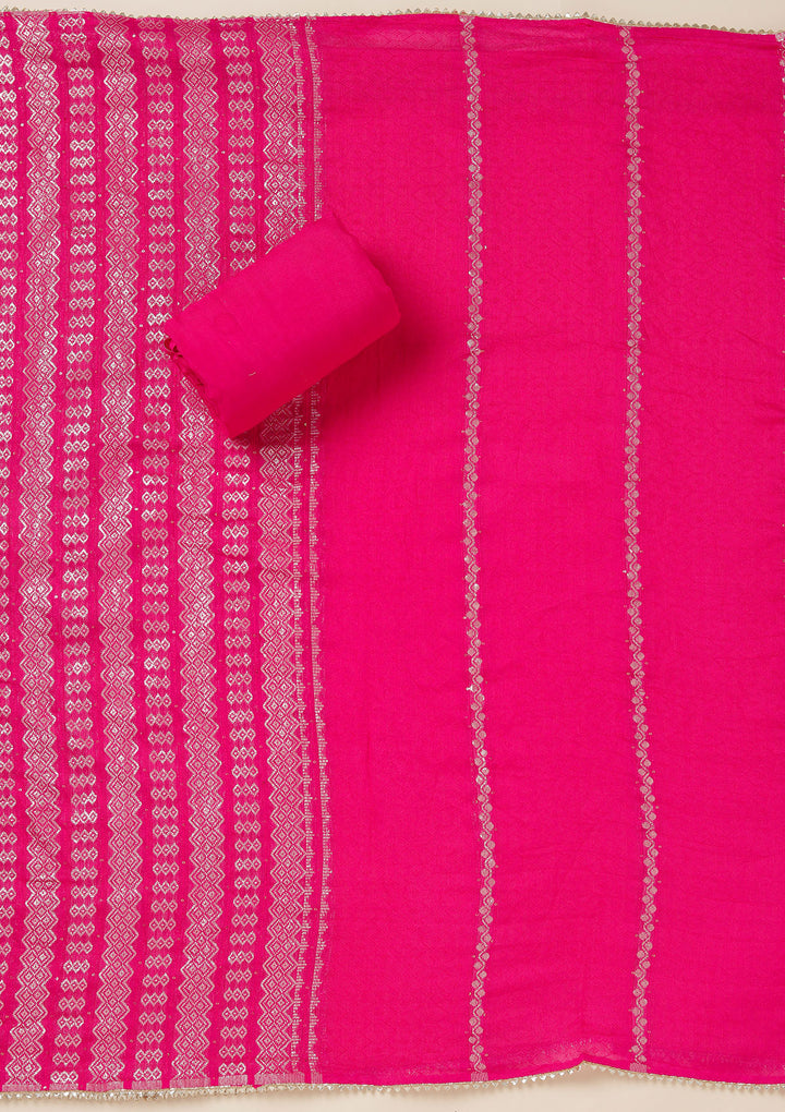 Rani Pink Zariwork (Gold) Dola Silk Unstitched Salwar Suit