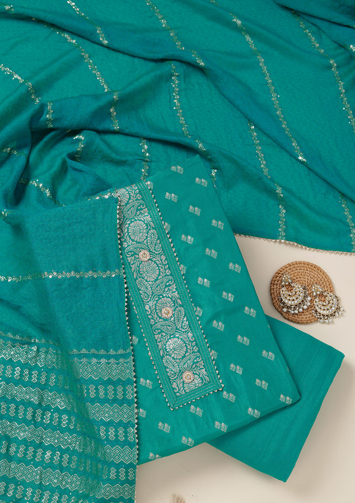 Sea Green Zariwork (Gold) Dola Silk Unstitched Salwar Suit