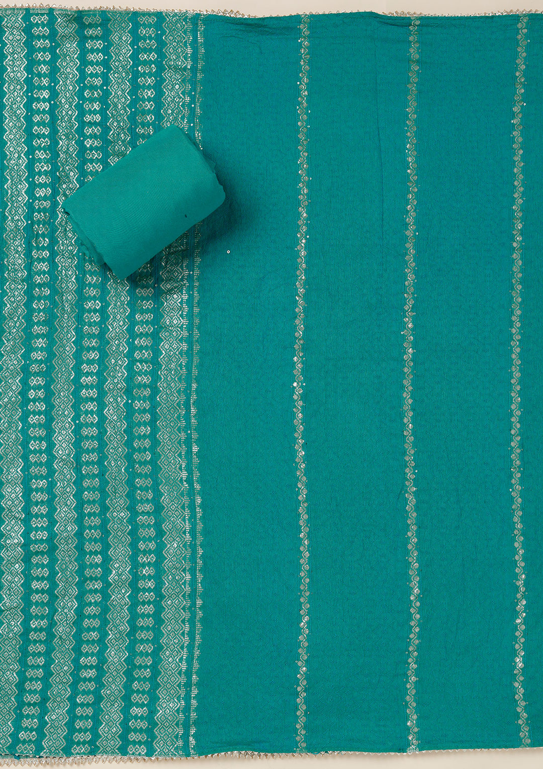 Sea Green Zariwork (Gold) Dola Silk Unstitched Salwar Suit
