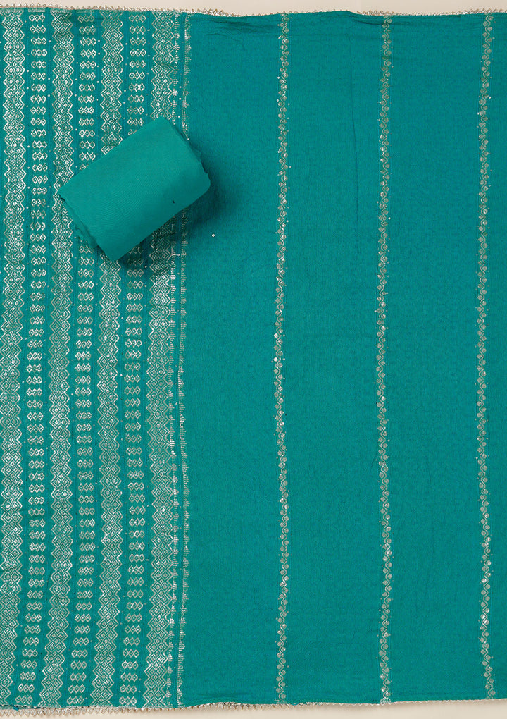 Sea Green Zariwork (Gold) Dola Silk Unstitched Salwar Suit