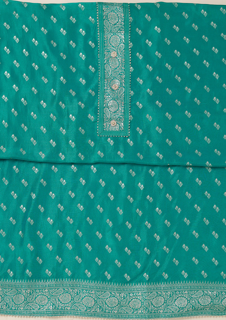 Sea Green Zariwork (Gold) Dola Silk Unstitched Salwar Suit