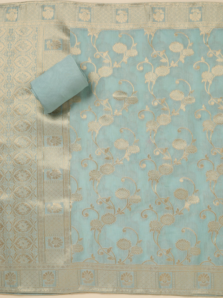 Light Grey Zariwork (Gold) Chanderi Unstitched Salwar Suit