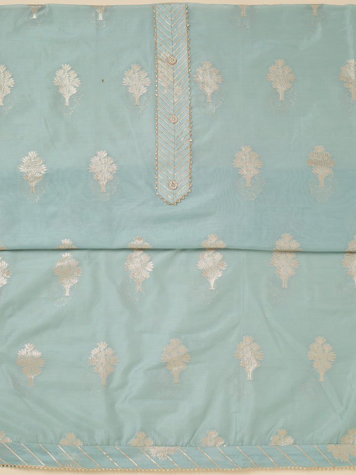 Light Grey Zariwork (Gold) Chanderi Unstitched Salwar Suit