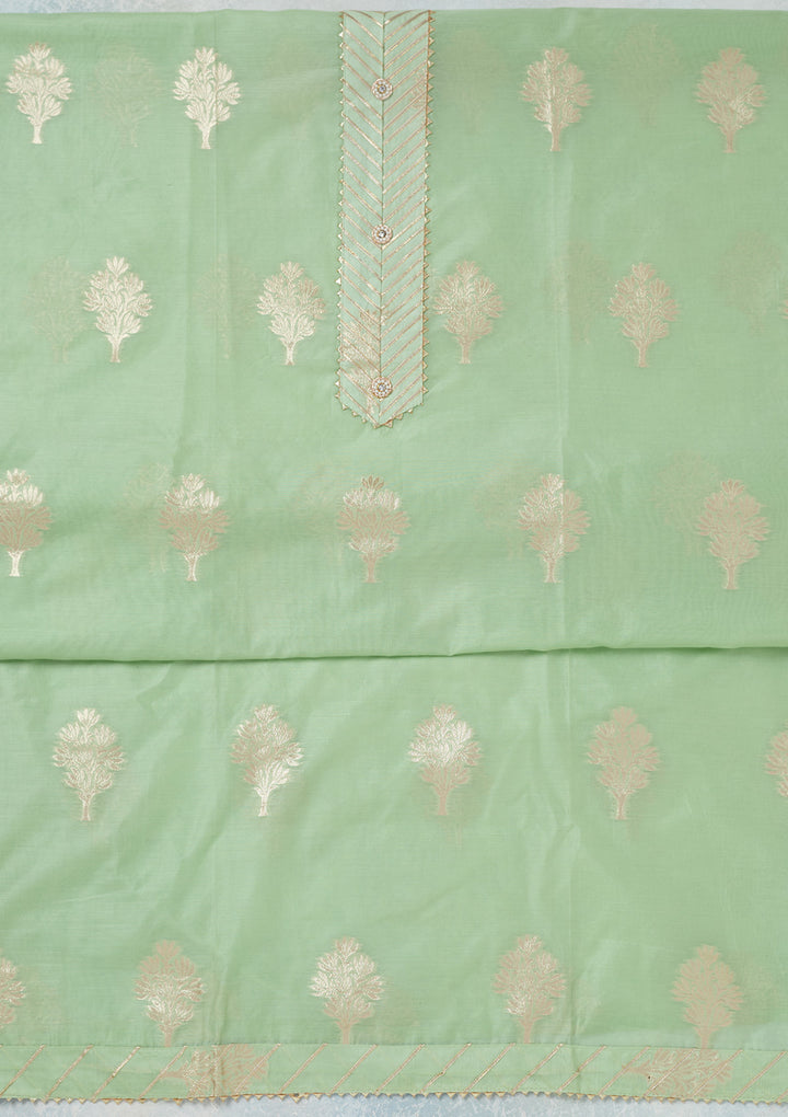 Pista Green Zariwork (Gold) Chanderi Unstitched Salwar Suit