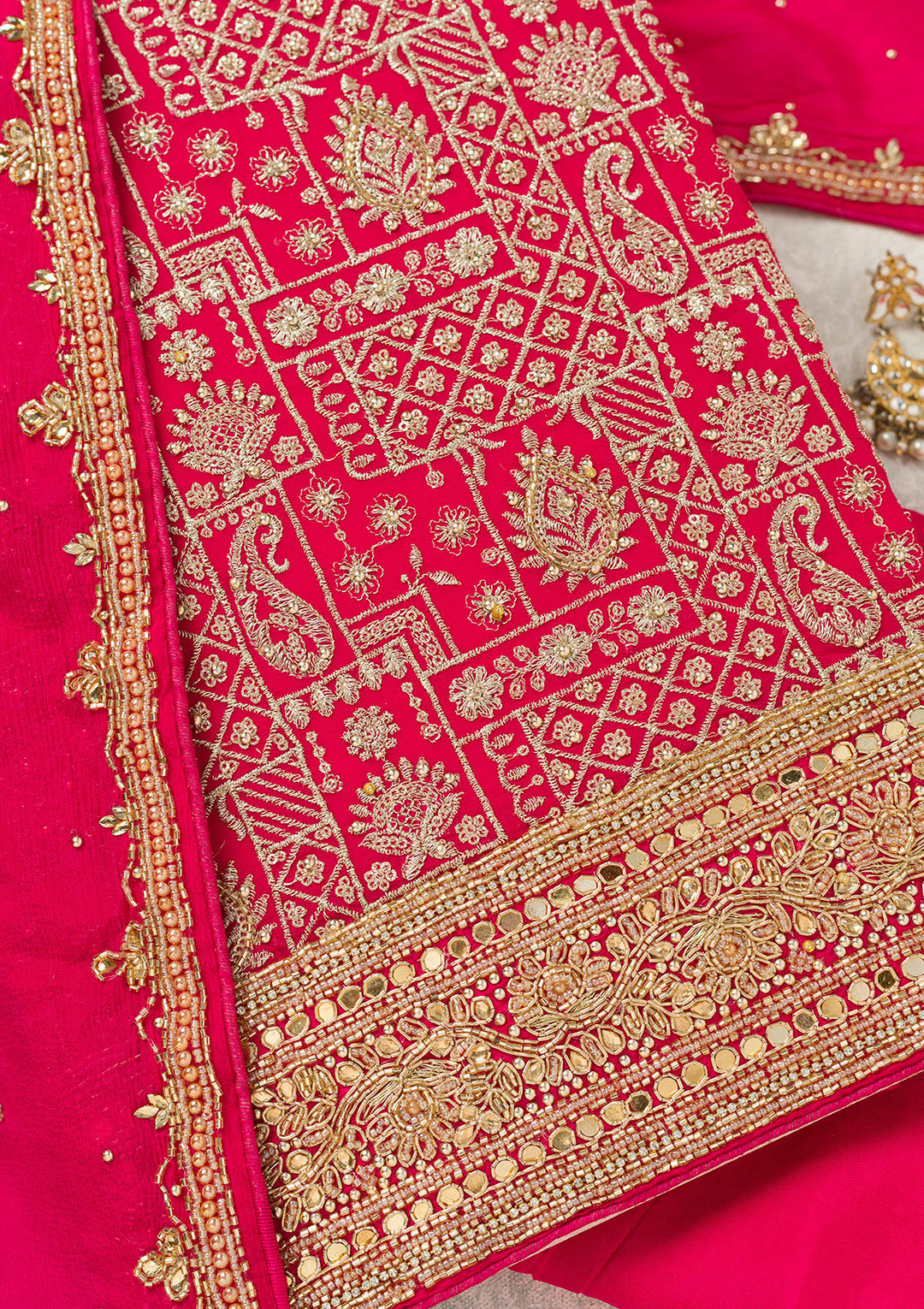 Rani Pink Zariwork (Gold) Georgette Unstitched Salwar Suit