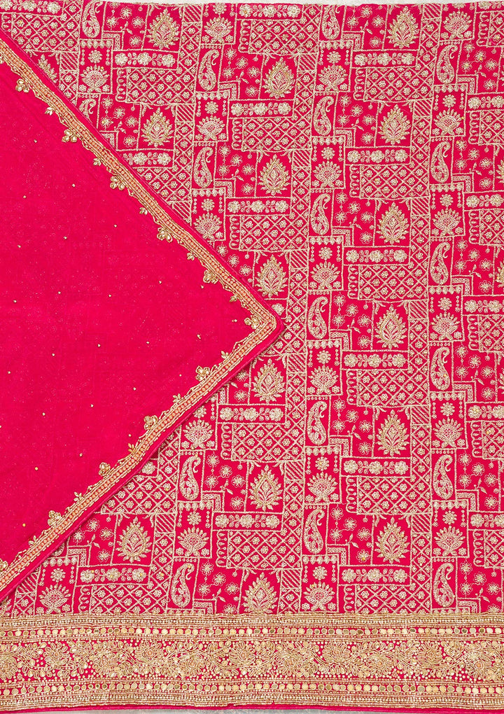 Rani Pink Zariwork (Gold) Georgette Unstitched Salwar Suit