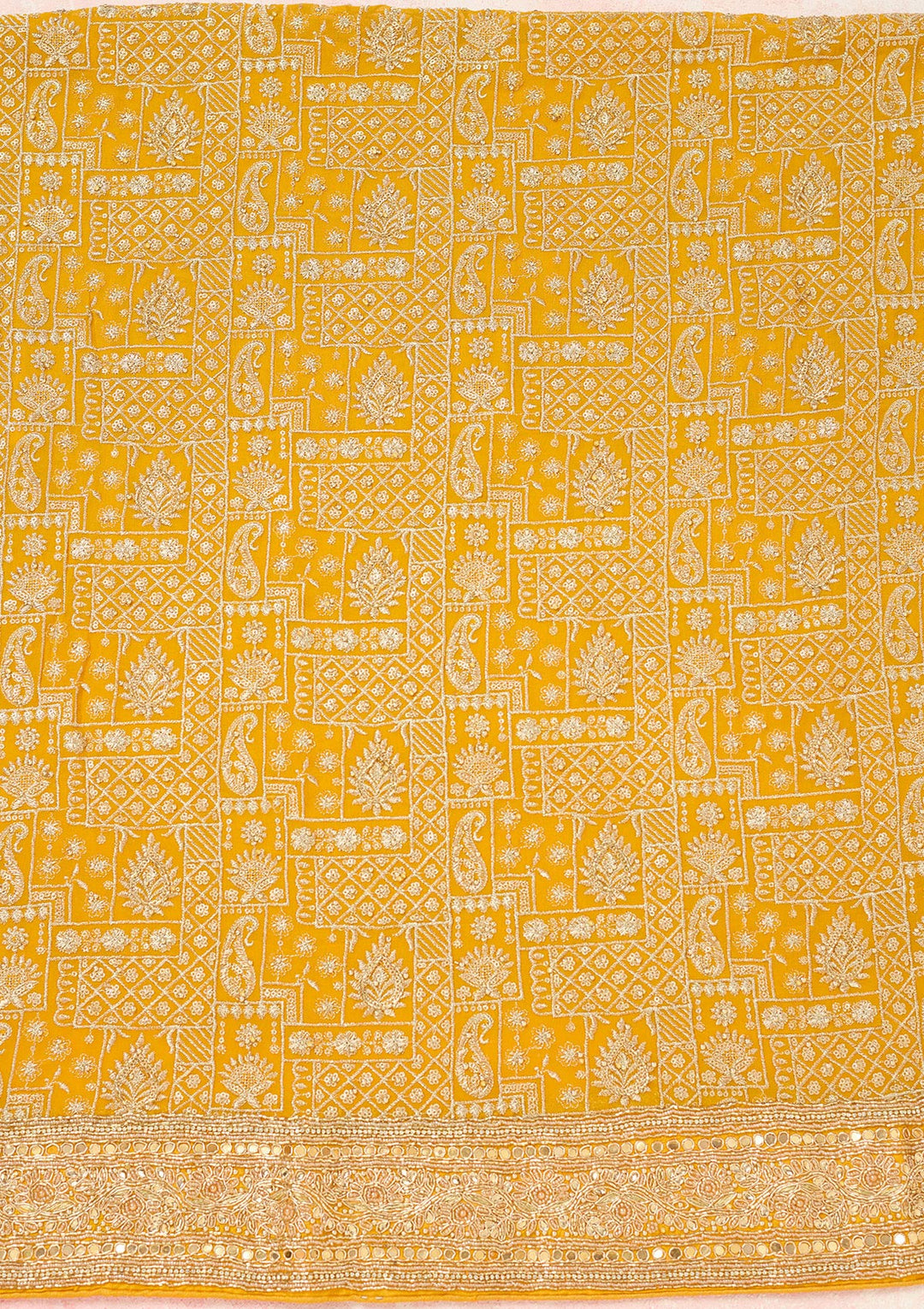 Yellow Zariwork (Gold) Georgette Unstitched Salwar Suit