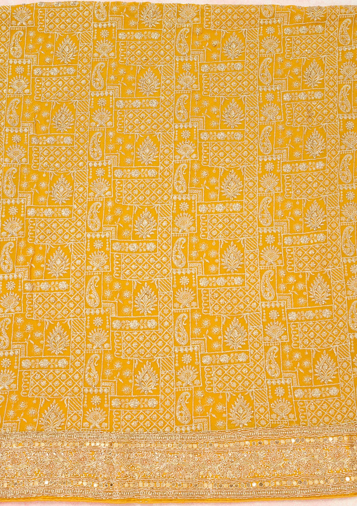 Yellow Zariwork (Gold) Georgette Unstitched Salwar Suit