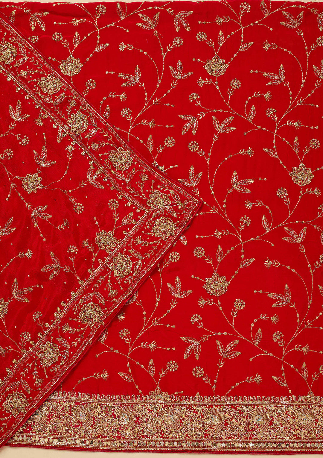 Red Zariwork (Gold) Semi Crepe Unstitched Salwar Suit