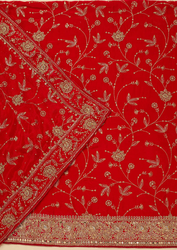 Red Zariwork (Gold) Semi Crepe Unstitched Salwar Suit