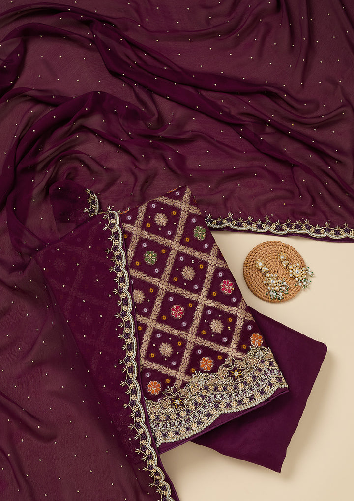Purple Stonework Georgette Unstitched Salwar Suit