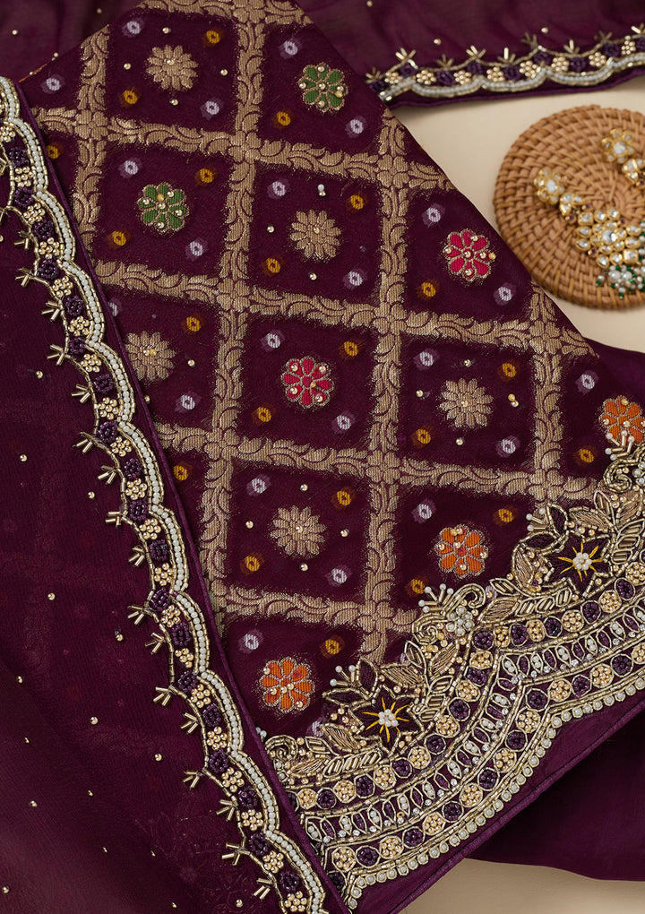 Purple Stonework Georgette Unstitched Salwar Suit
