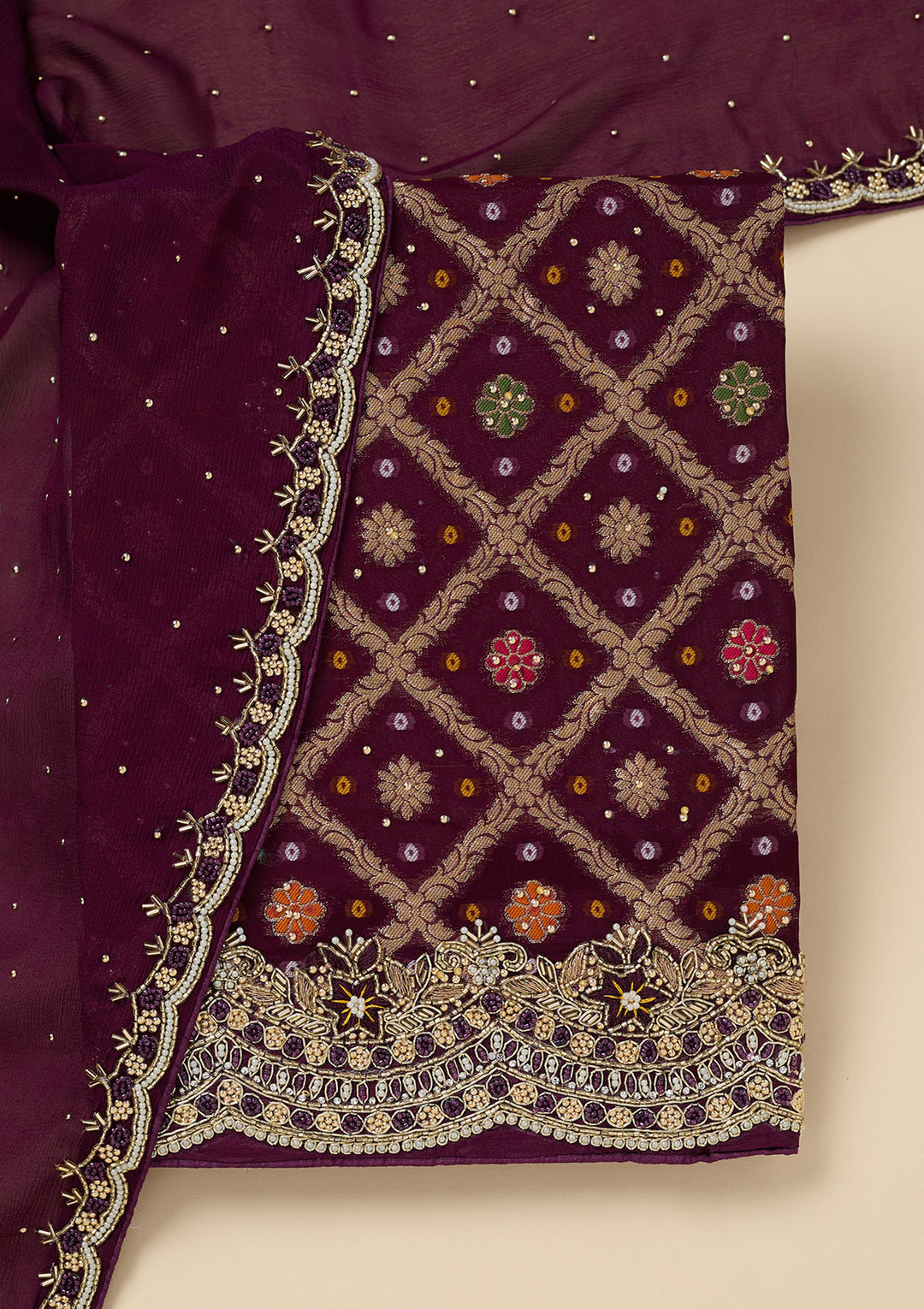 Purple Stonework Georgette Unstitched Salwar Suit