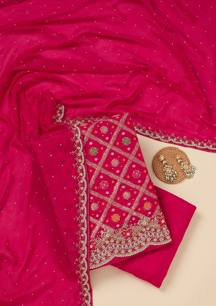 Rani Pink Stonework Georgette Unstitched Salwar Suit