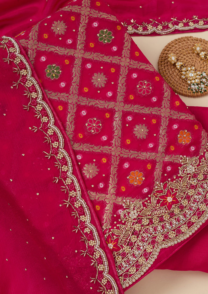 Rani Pink Stonework Georgette Unstitched Salwar Suit
