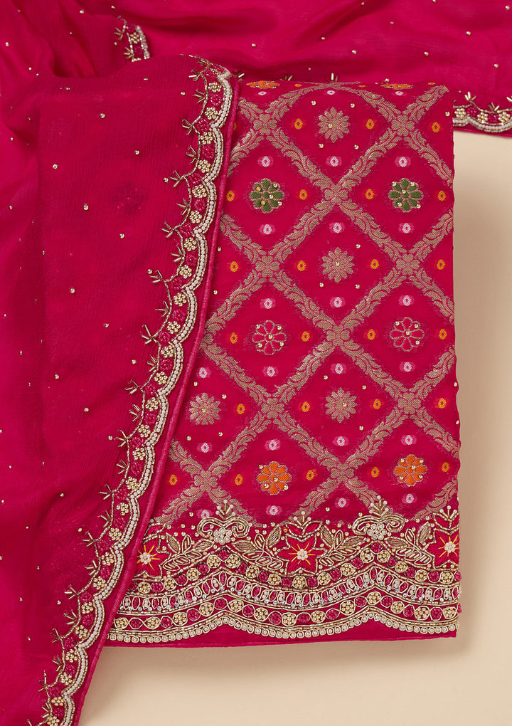 Rani Pink Stonework Georgette Unstitched Salwar Suit
