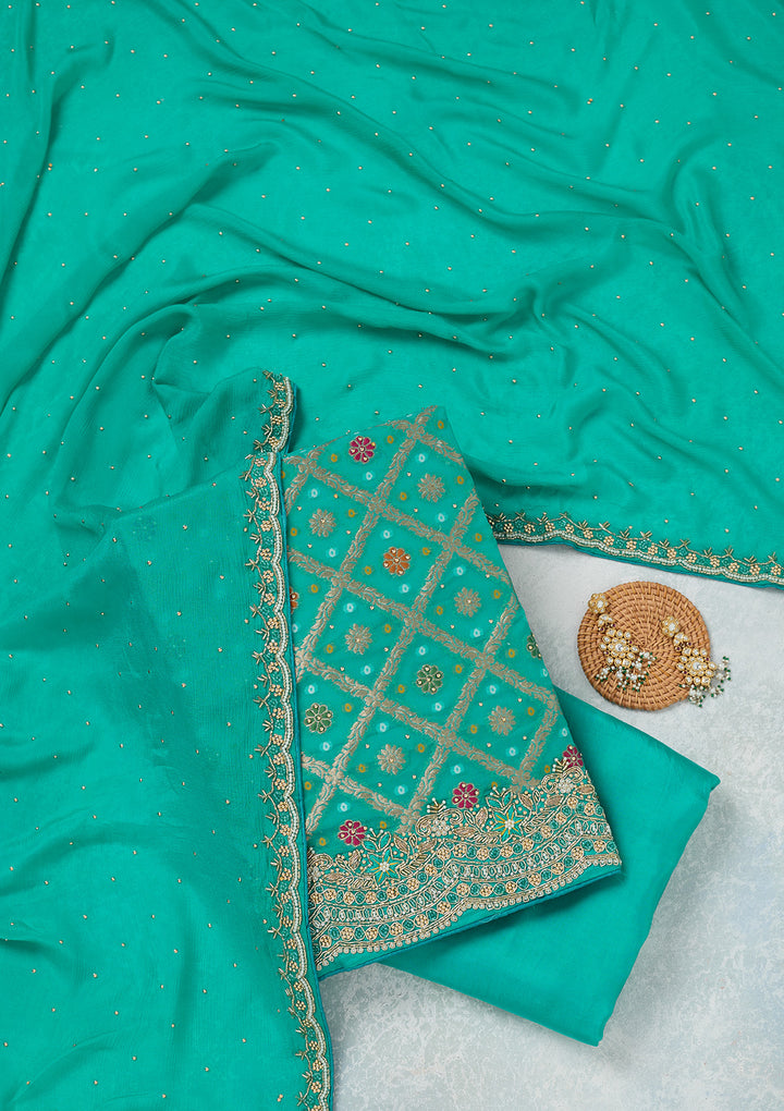 Sea Green Stonework Georgette Unstitched Salwar Suit