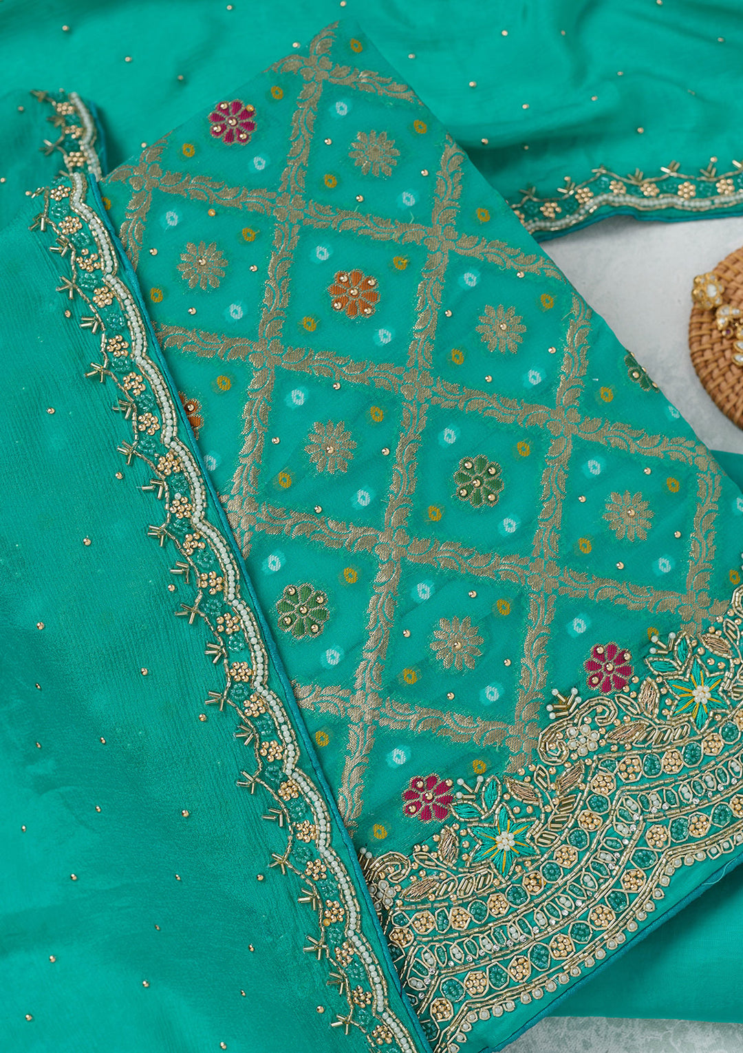 Sea Green Stonework Georgette Unstitched Salwar Suit