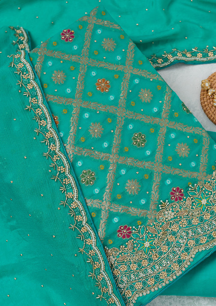 Sea Green Stonework Georgette Unstitched Salwar Suit