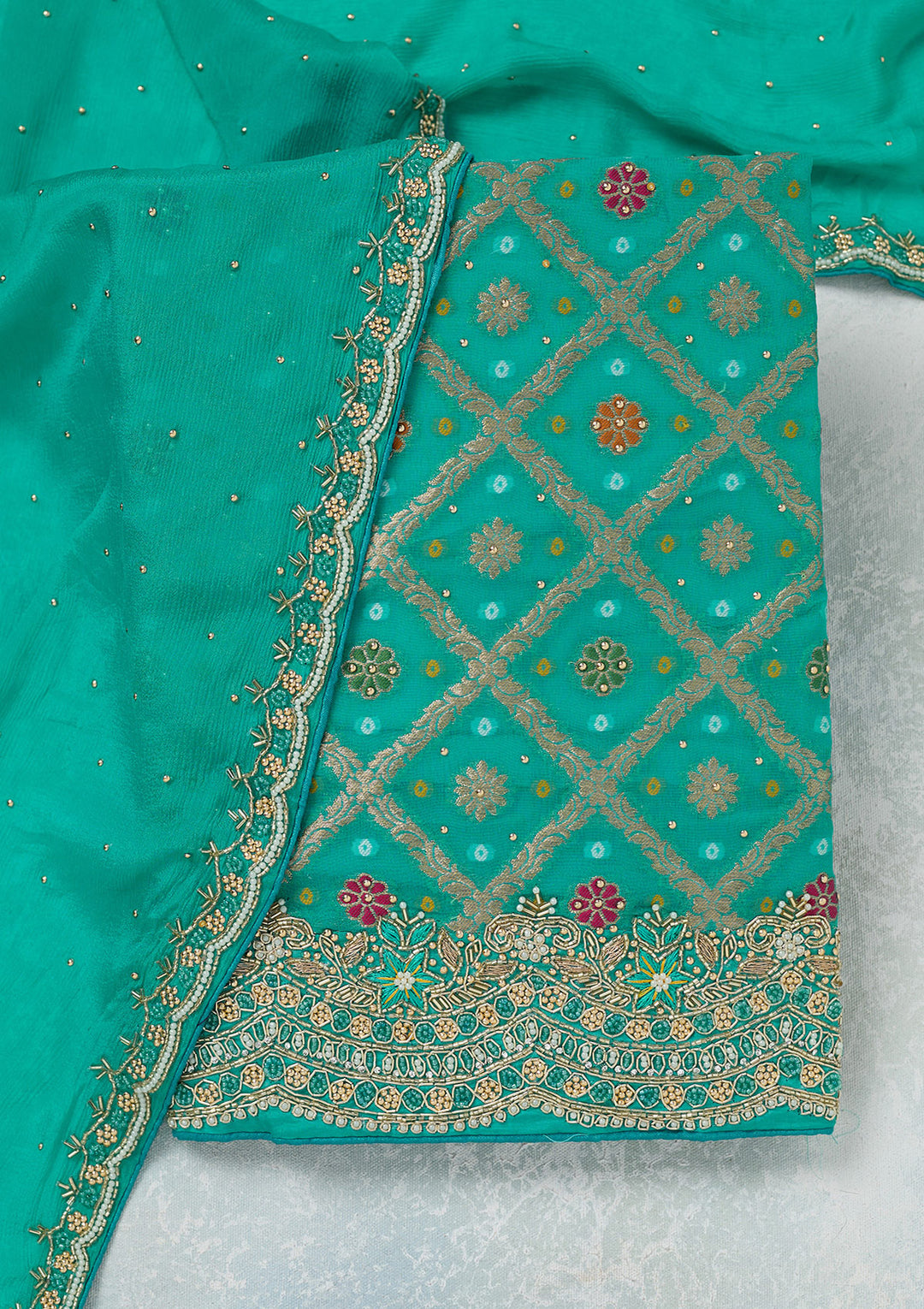 Sea Green Stonework Georgette Unstitched Salwar Suit