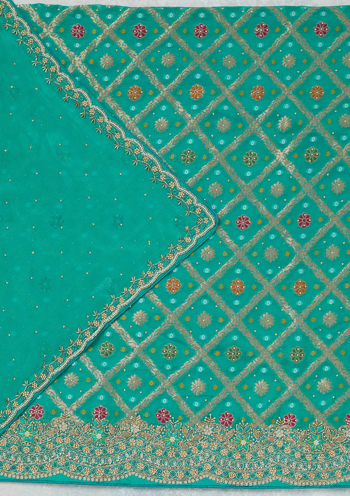 Sea Green Stonework Georgette Unstitched Salwar Suit