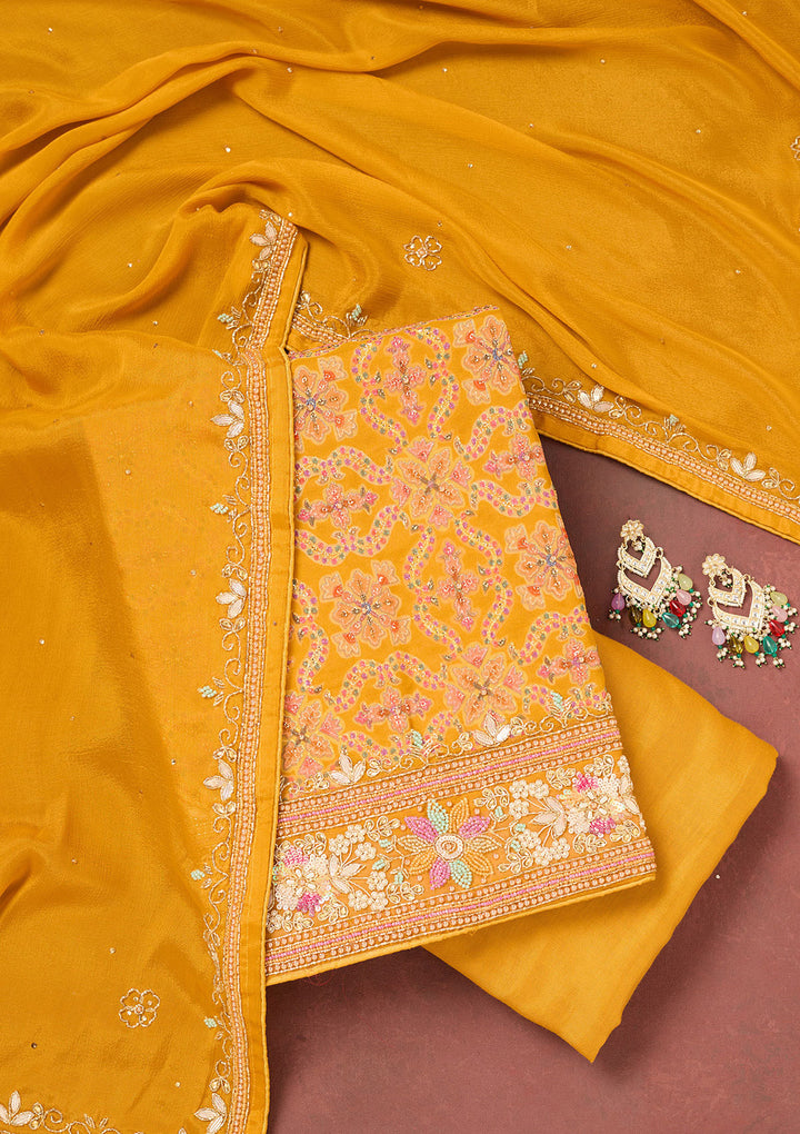 Mustard Stonework Georgette Unstitched Salwar Suit