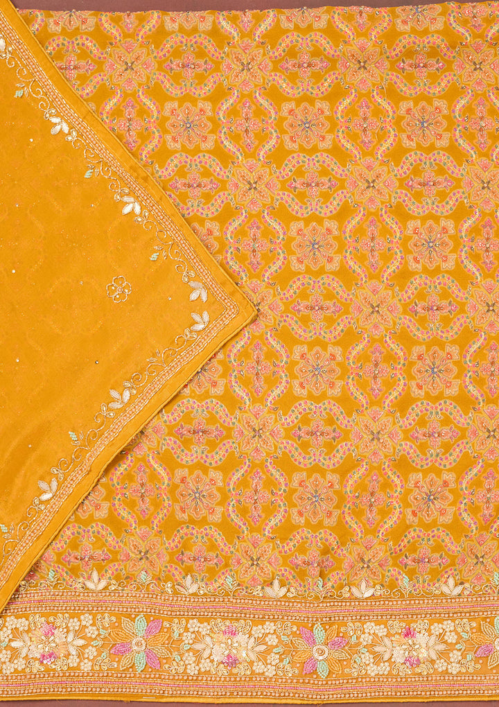 Mustard Stonework Georgette Unstitched Salwar Suit