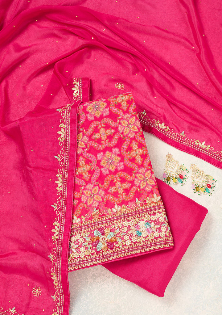 Rani Pink Stonework Georgette Unstitched Salwar Suit